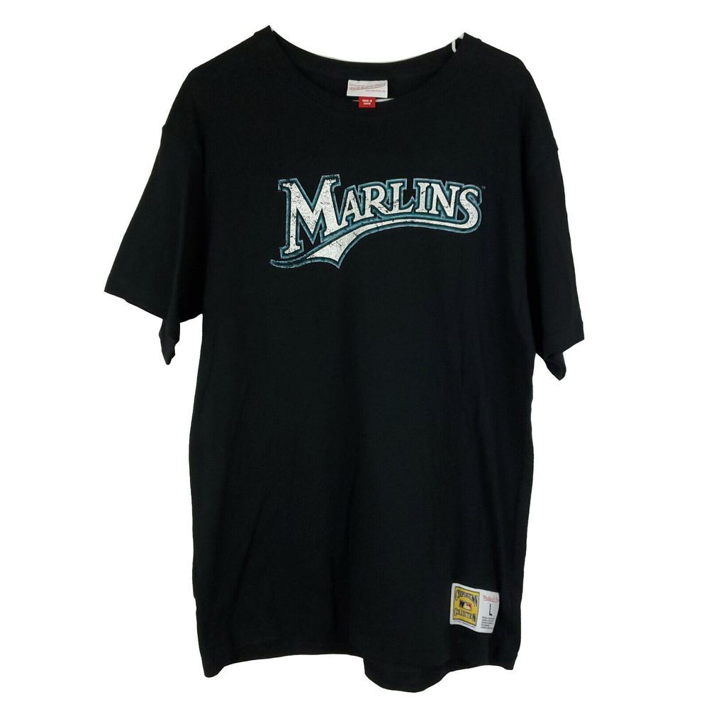 Florida Marlins Mitchell & Ness MLB‎ L Large Shirt Distressed Logo Black NWT